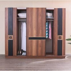 Danube Home Dolores Sliding Door Wardrobe Closet for Hanging Clothes with Rods & Shelves, Walnut/Black