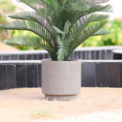 Danube Home Vertical Rib Design Fiber Clay Outdoor Plants Pot Garden Decor, 30 x 30cm, Taupe