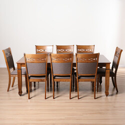 Danube Home 9-Piece Tobago Rectangular Dining Set, Burnish Oak/Dark Brown