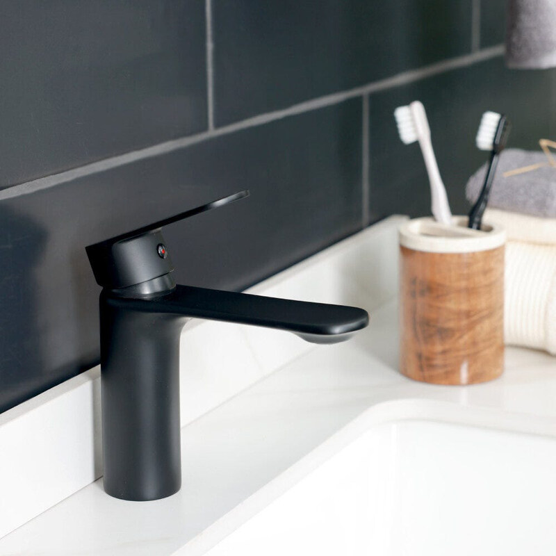 Danube Home Milano Dito Basin Mixer Tap with Pop Up Waste & Flexible Pipe, Matt Black