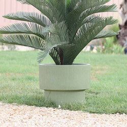 Danube Home Vertical Rib Design Fiber Clay Outdoor Plants Pot Garden Decor, 37 x 37cm, Green