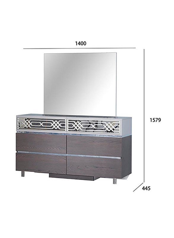 Danube Home Calvin Dresser with Mirror and Led, 140 x 44.5 x 157.9cm, Grey/Silver