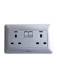 Danube Home Milano 13A Twin Socket with Switch & Led Indicator, Silver