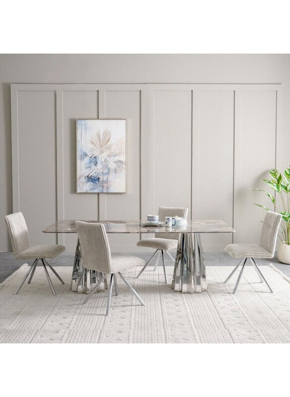 

Danube Home Derin 1+8 Dining Set With Swivel Chair, Grey/Beige