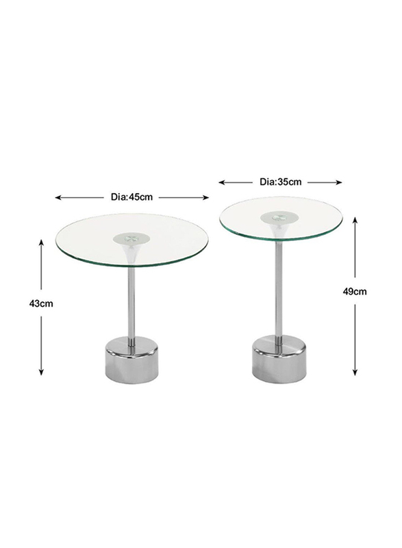 Danube Home Space Saving Round Kadita 2 Piece End Table Set, Chrome Plated/Glass