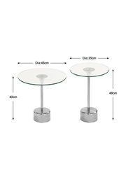 Danube Home Space Saving Round Kadita 2 Piece End Table Set, Chrome Plated/Glass