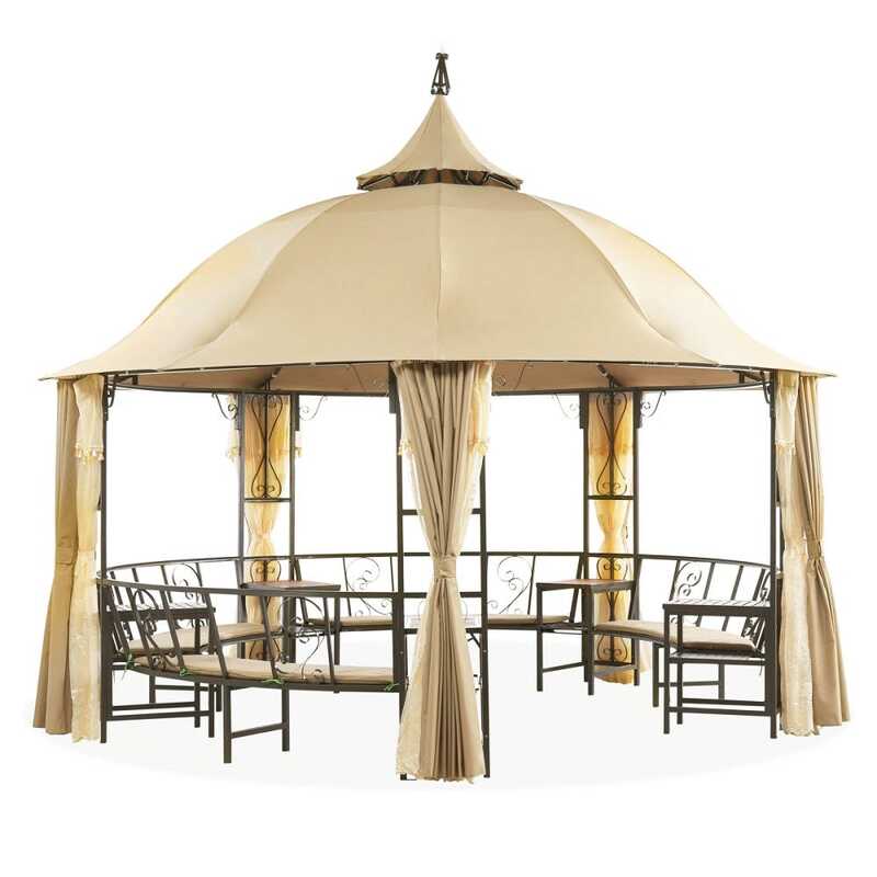 Danube Home Gazebo Im Sof Luxury Gazebo with Curtain, Beige/Brown