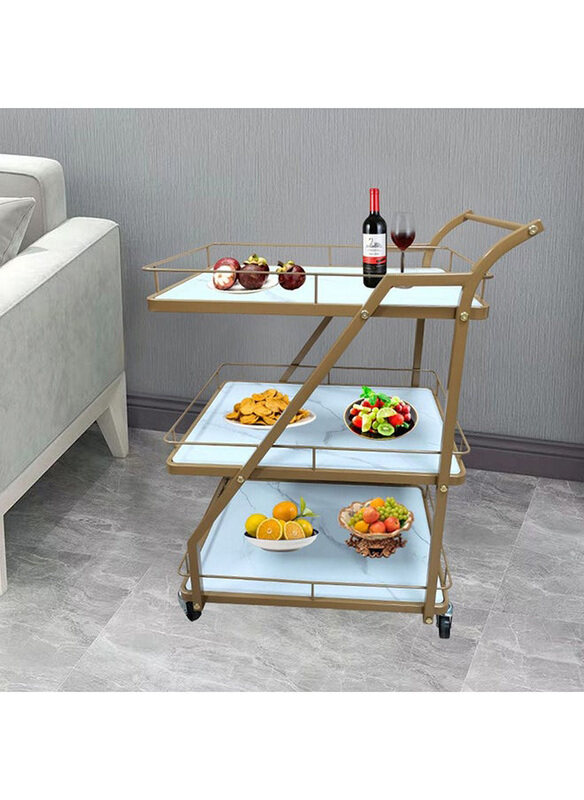

Danube Home Marfa 3 Tier Kitchen Dining Serving Trolley, Gold