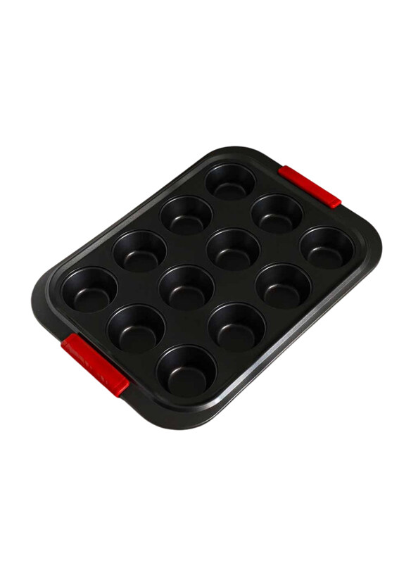 

Danube Home 12-Cup 0.8mm Bake Me Happy Carbon Steel Muffin Pan, Black