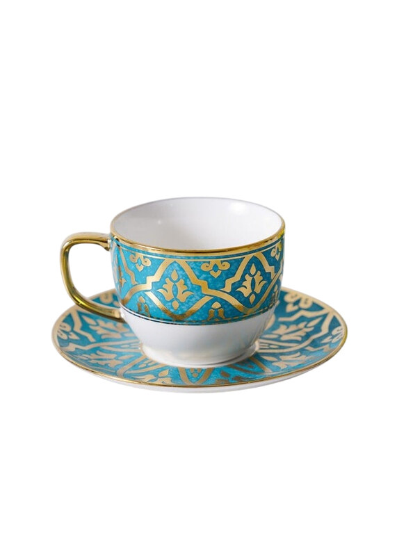 

Danube Home 200ml Zahra Cup and Saucer Set, White/Blue/Gold