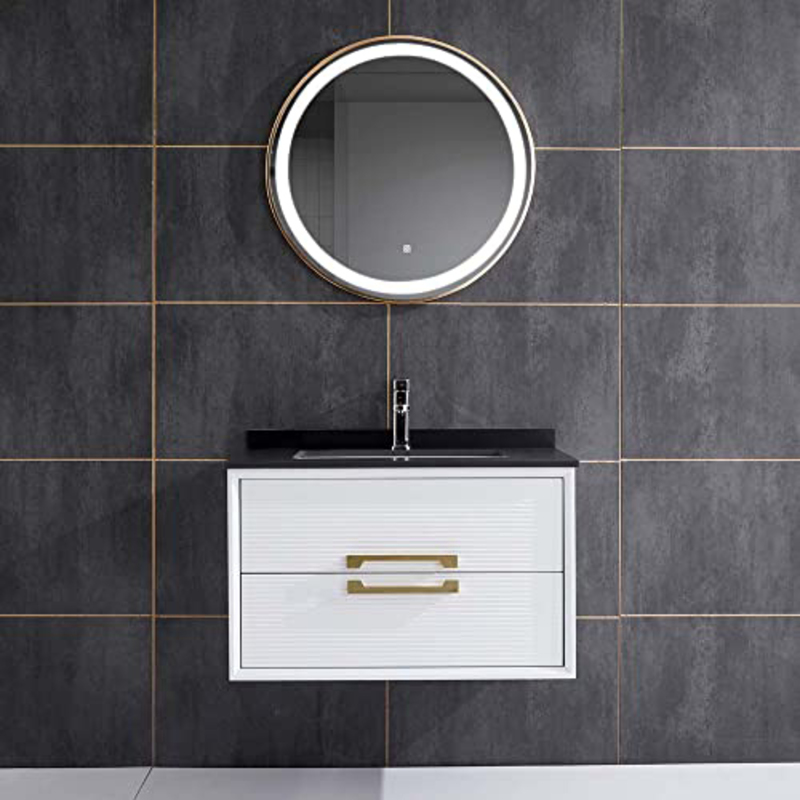 Danube Home Milano Vic 2 Cabinets Vanity with Mirror Ceramic Basin, HS16326, White