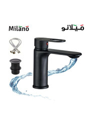 Danube Home Milano Dito Basin Mixer Tap with Pop Up Waste & Flexible Pipe, Matt Black