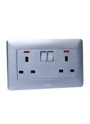 Danube Home Milano 13A Twin Socket with Switch & Led Indicator, Silver