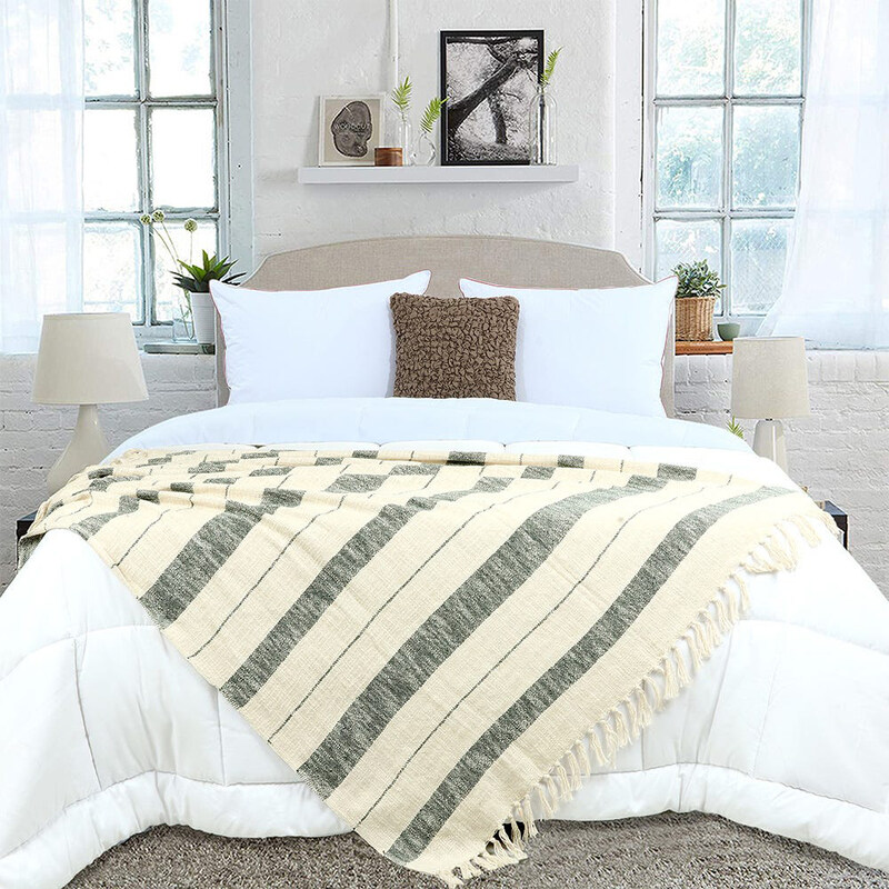 

Danube Home 100% Cotton Takisha Striped Throw Blanket, 127 x 154cm, Ivory/Grey