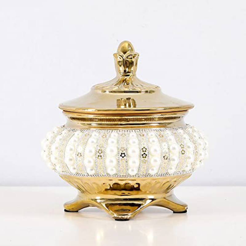Danube Home Juliet Pot With Lid, White/Gold