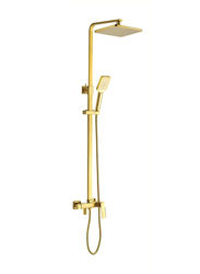 Danube Home Milano Teriz Brass Bath Shower with Rod & Rain Shower Complete Set, Gold