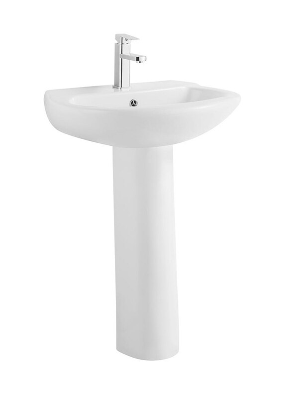 Danube Home Milano Glazed Ceramic Full Pedestal Wash Basin, White