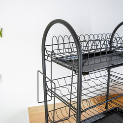 Danube Home Atticus 3 - Tier Iron Dish Rack with PP Cup Tray, Black