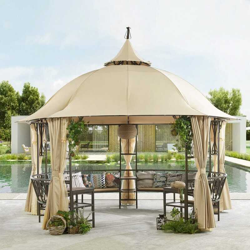 Danube Home Gazebo Im Sof Luxury Gazebo with Curtain, Beige/Brown