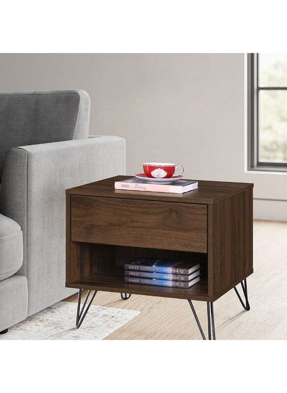 

Danube Home Rabat End Table With Storage Multifunctional Living Room Side Table Modern Design Furniture For Home Living Room, Walnut/Black