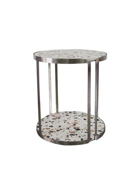 

Danube Home Venveto Round End Table, White/Silver