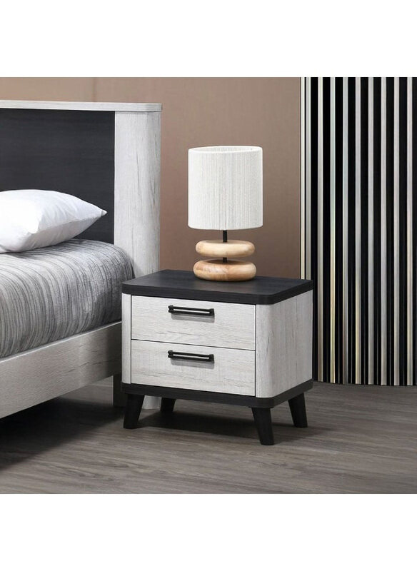 

Danube Home Kirwin 2-Drawer Night Stand Multifunctional Bedside Table, Grey Oak/Black