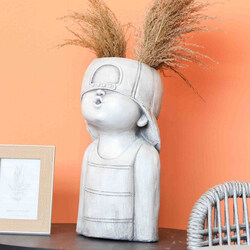Danube Home MGO Boy Planter Human Sculpture Planter Pots Decoration Ornaments Greenery For Indoor Outdoor, 45 x 45cm, Cream