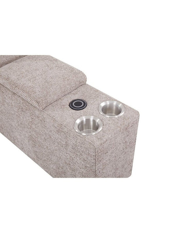 

Danube Home Odum Fabric Console with Storage + Speaker + 2 Cup Holders + Charger, Brown