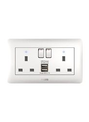 Milano 13A Twin Switched Socket Neon Light With Usb Charger, White