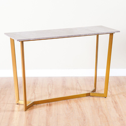 Danube Home Modern Design Beaver Console Table, Grey Marble/Brushed Gold