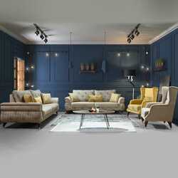 Danube Home Carmen 3 Seater Fabric Sofa, Warm Grey/Mustard