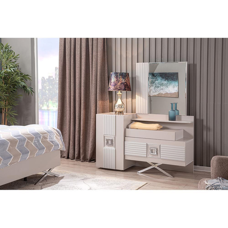 Danube Home Seychelles Dresser with Mirror, 1 Drawer and 1 Door, 137 x 50 x 83cm, White/Silver