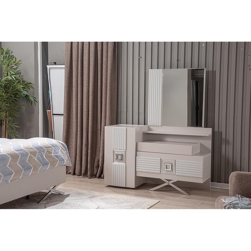 Danube Home Seychelles Dresser with Mirror, 1 Drawer and 1 Door, 137 x 50 x 83cm, White/Silver