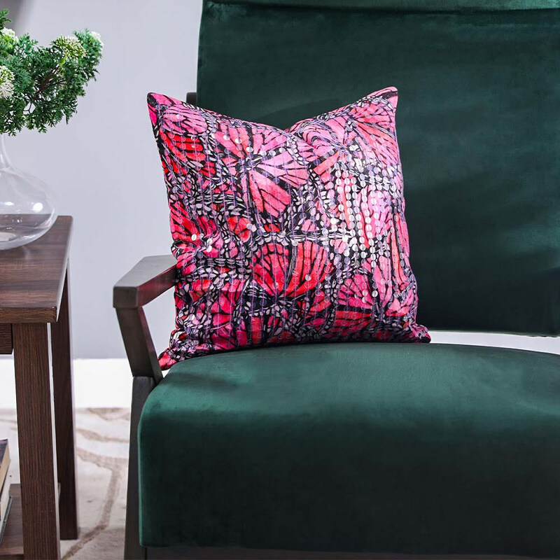 

Danube Home Radiant Butterfly Chinese Velvet Cushion Cover, 45 x 45cm, Pink