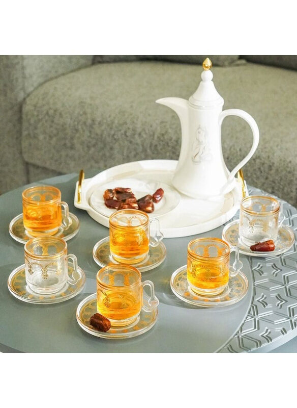 

Danube Home 12-Piece 230ml Jannat Porcelain Cup and Saucer Set, White/Clear