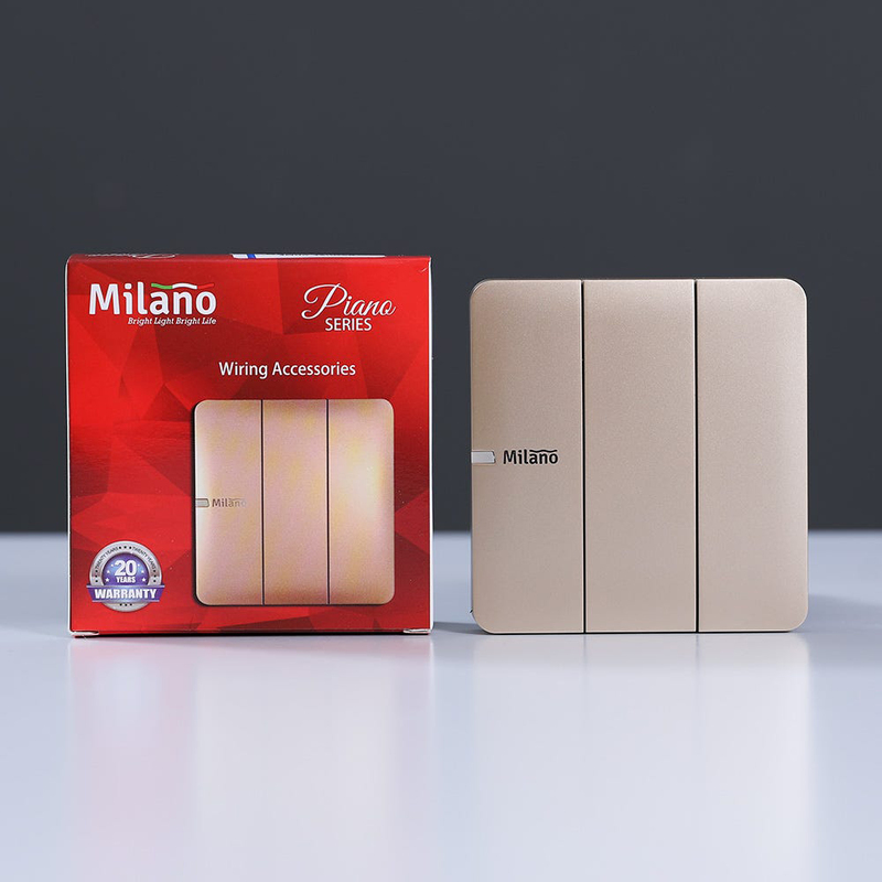 Danube Home Milano 10A 3 Gang 2 Way Switch, Gold