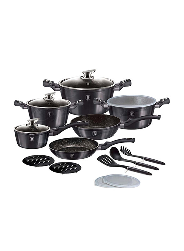

Danube Home 18-Piece Non-Stick Berlinger Haus Cookware Set, Dark Grey