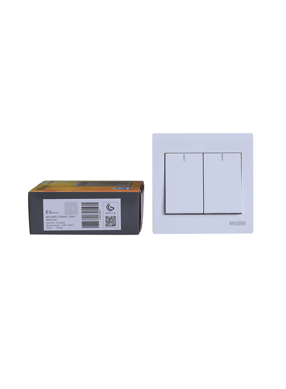 Danube Home Milano 16A 2 Gang 1 Way Switch, White