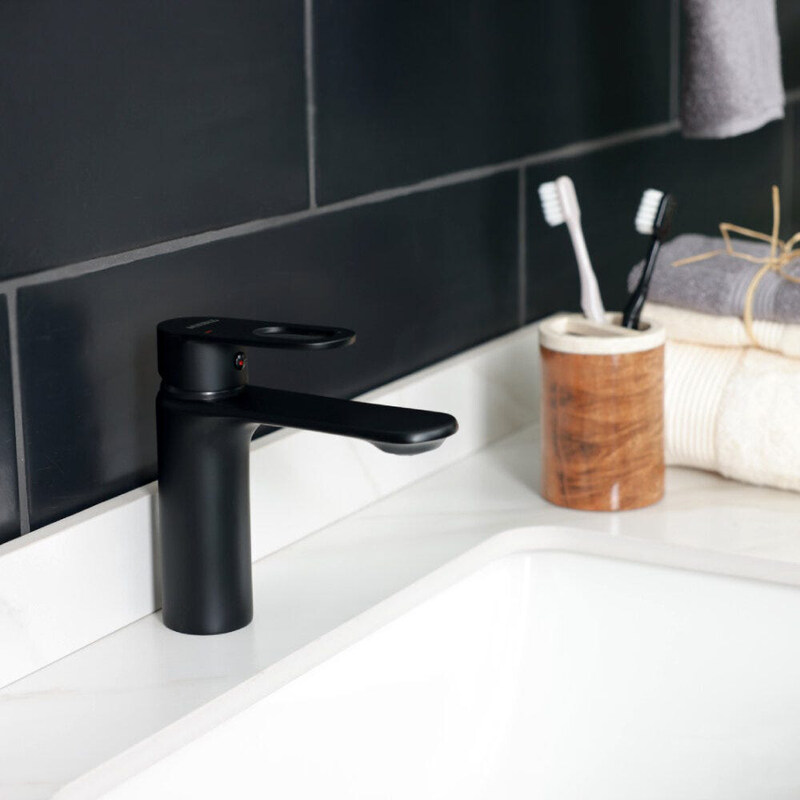 Danube Home Milano Dito Basin Mixer Tap with Pop Up Waste & Flexible Pipe, Matt Black