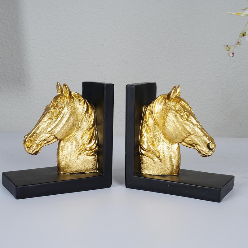 

Danube Home Nordic Polyresin Creative Abstracts Horse Book End Figurines, Gold/Black