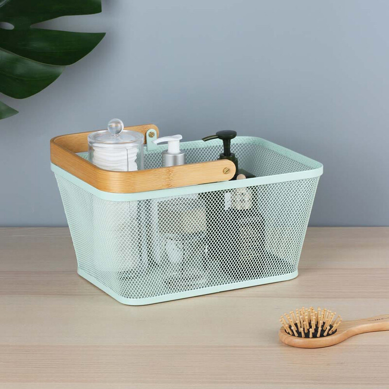 

Danube Home Oliver Bamboo & Metal Storage Basket With Handle, Blue