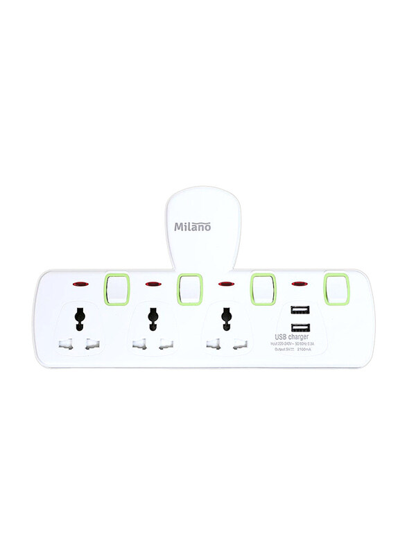 

Danube Home Milano 3-Way Socket with 2 USB Port Wall Charger, White