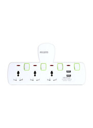 Danube Home Milano 3-Way Socket with 2 USB Port Wall Charger, White