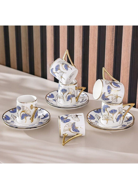 

Majestic Ginkgo 12-Piece 90ml New Bone China Coffee Cup Set, White/Blue