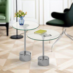 Danube Home Space Saving Round Kadita 2 Piece End Table Set, Chrome Plated/Glass