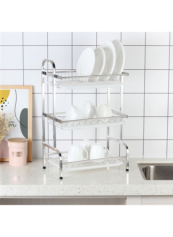 

Atticus 3 Tier Stainless Steel Dish Rack, Silver