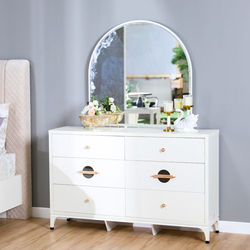 Danube Home New Aloha Dresser with Mirror and 6 Drawers, 140 x 40 x 182cm, White/Golden