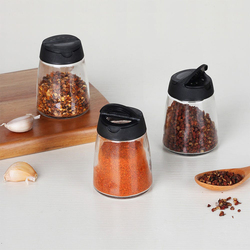 Danube Home 3-Piece Adrian Glass & Plastic Spice Jar, 100ml, Black