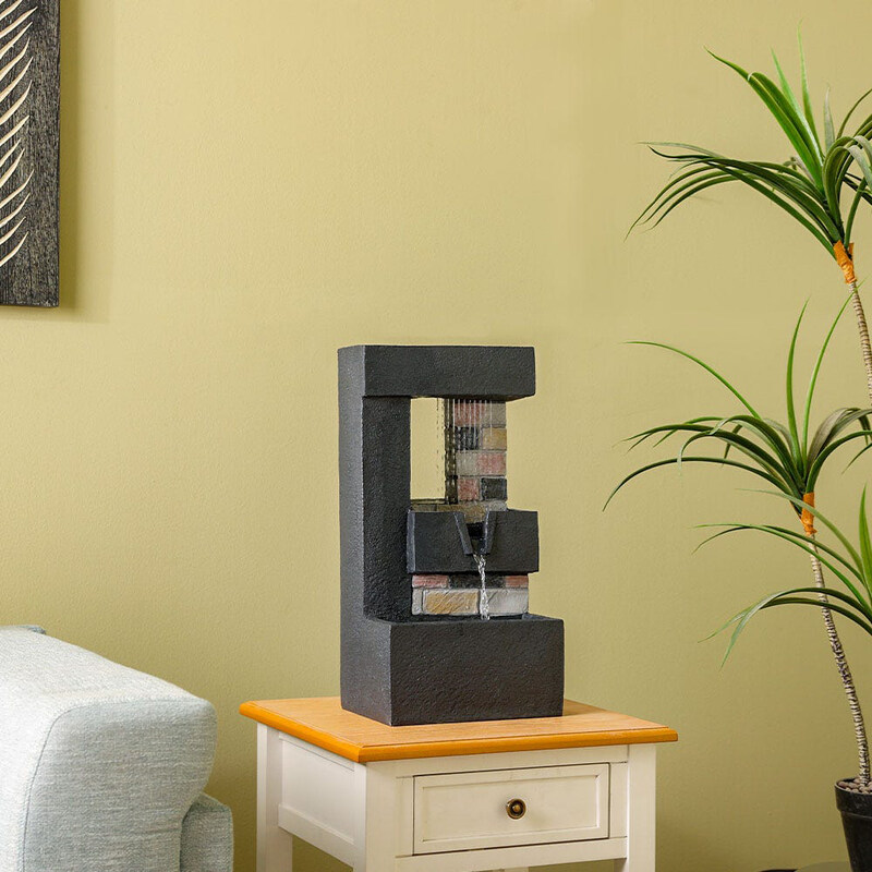 

Danube Home Stalaca Geomantic Fountain with 1 Head Yellow Light and 1 Led Strip & Pump, Black