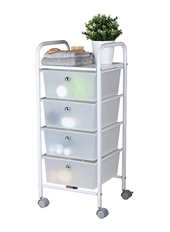 Danube Home Oliver 4-Tier Bath Storage Cart with Drawer, CK03052C-004, White